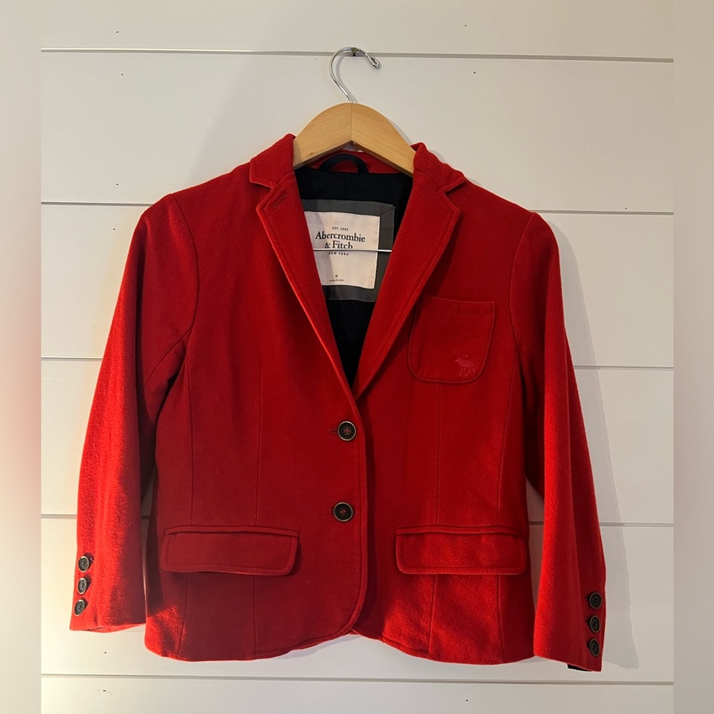 Abercrombie and Fitch Red Cropped Blazer Women’s Size Medium Wool Blend